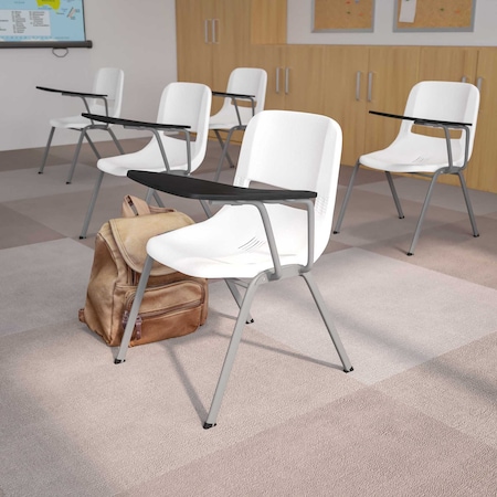 Flash Furniture White Ergonomic Shell Chair with Left Handed Flip-Up Tablet Arm, PK5 5-RUT-EO1-WH-LTAB-GG
